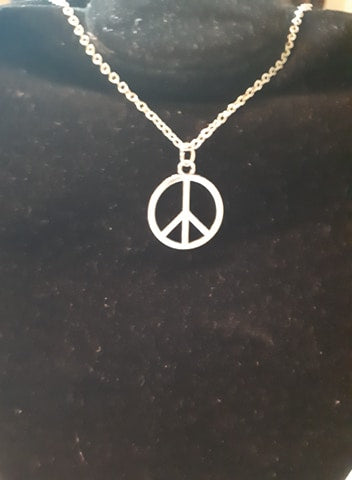 PEACE Silver Coated Pendant and Chain Necklace