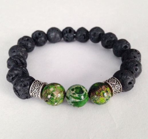Lava Stone Chakra Essential Oil Bracelet GREEN HEART LOVE HEALING