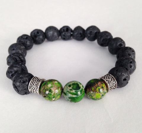 Lava stone chakra bracelet Green Heart Love Healing