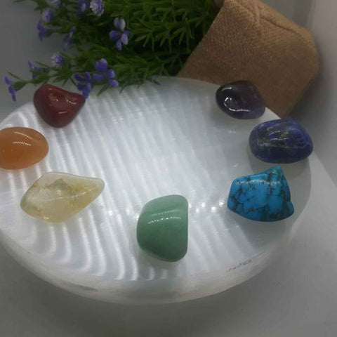 Large Selenite Charging Plate includes 7 chakra stones