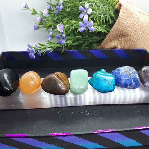Selenite Bar + 7 Chakra Gemstones (Charging 6" inch Selenite Platform)
