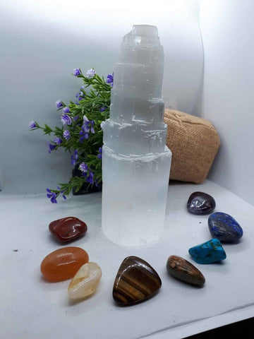 Large Selenite Tower - includes 7 gemstones